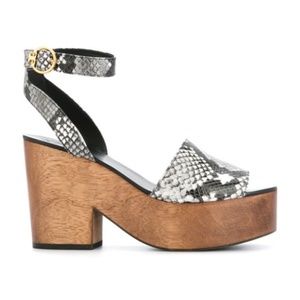 NEW Tory Burch Camilla Snakeskin Embossed Leather Platform Sandals Sz. 10.5